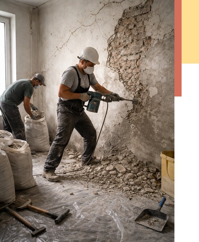 Демонтаж штукатурки со стен в Кисловодске от 7700 руб/м² — быстро и недорого | ОТДЕЛОЧНИК-Ксл