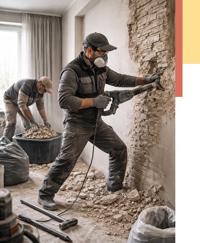 Демонтаж декоративного камня в Кисловодске от 1551 руб/м² — быстро и недорого | ОТДЕЛОЧНИК-Ксл