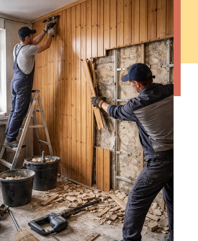 Демонтаж вагонки со стен в Кисловодске от 1551 руб. — снятие, удаление, срочно | ОТДЕЛОЧНИК-Ксл