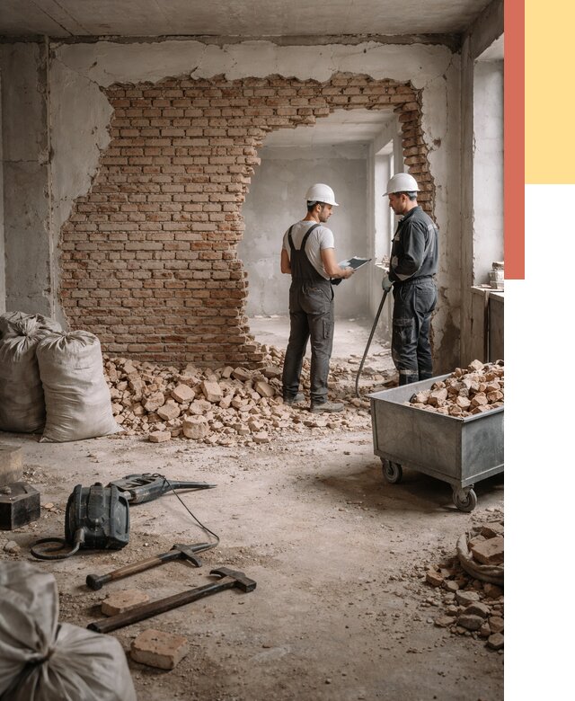 Демонтаж кирпичных стен в Кисловодске от 4491 руб. — быстро, недорого, под ключ | ОТДЕЛОЧНИК-Ксл