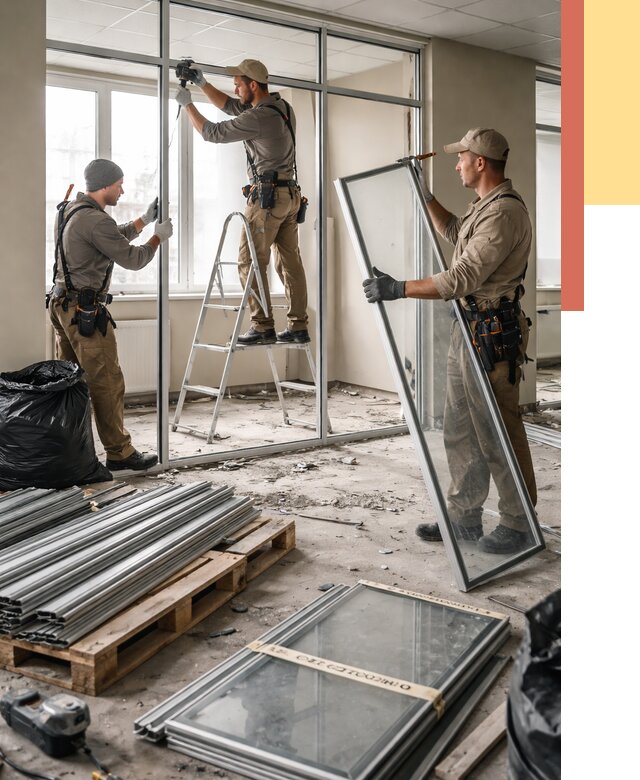 Демонтаж алюминиевых перегородок в Кисловодске от 4491 руб. — быстро и недорого | ОТДЕЛОЧНИК-Ксл