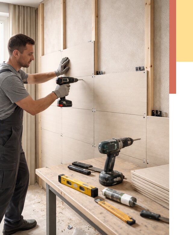 Монтаж МДФ панелей на стены в Кисловодске от 1337 руб. под ключ | ОТДЕЛОЧНИК-Ксл