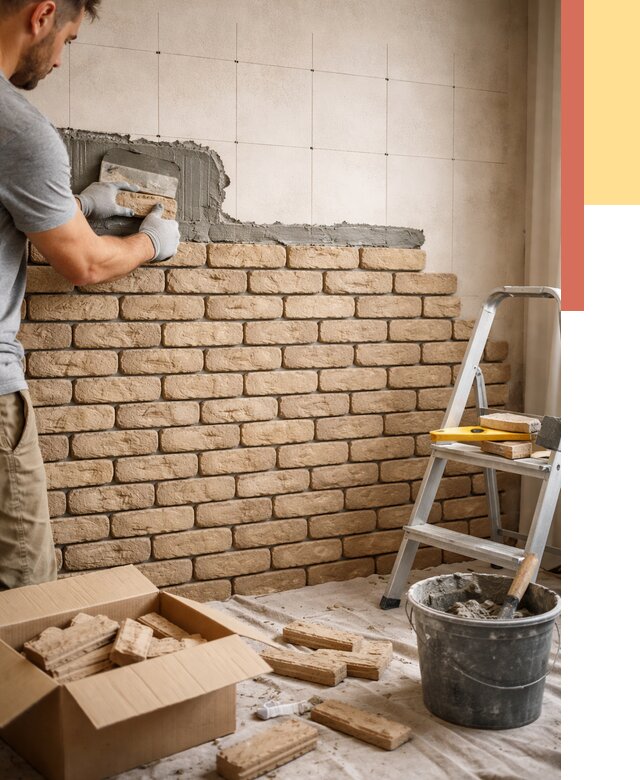 Монтаж декоративного кирпича в Кисловодске от 3422 руб./м² — быстро и недорого | ОТДЕЛОЧНИК-Ксл