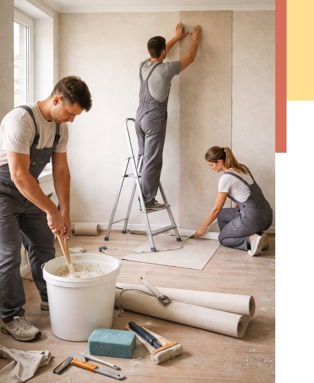 Оклейка стен обоями в Кисловодске от 3743 руб/м2 — быстро и недорого | ОТДЕЛОЧНИК-Ксл