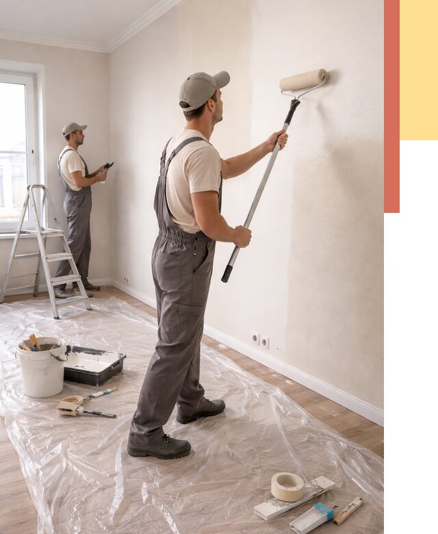 Покраска стен акриловой краской в Кисловодске от 3743 руб./м² — быстро и недорого | ОТДЕЛОЧНИК-Ксл