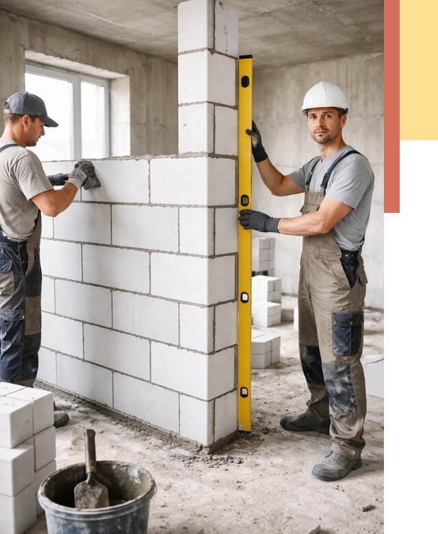 Кладка перегородок из пеноблока в Кисловодске от 1925 руб. под ключ | ОТДЕЛОЧНИК-Ксл