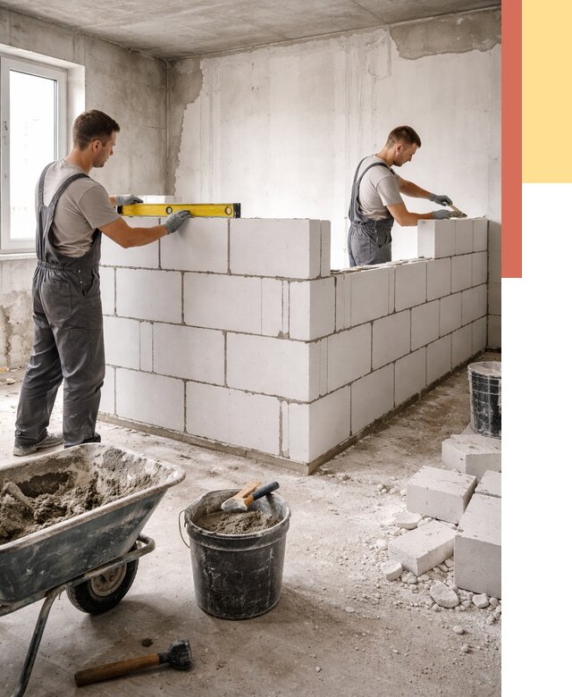 Кладка перегородок из ПГП в Кисловодске от 2674 руб./м2 — монтаж и возведение под ключ | ОТДЕЛОЧНИК-Ксл