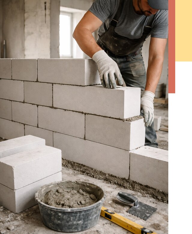 Кладка перегородок из силикатного блока в Кисловодске от 4278 руб. под ключ | ОТДЕЛОЧНИК-Ксл