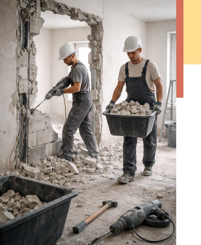 Демонтаж блоковых перегородок в Кисловодске от 4010 руб. — быстро и недорого | ОТДЕЛОЧНИК-Ксл