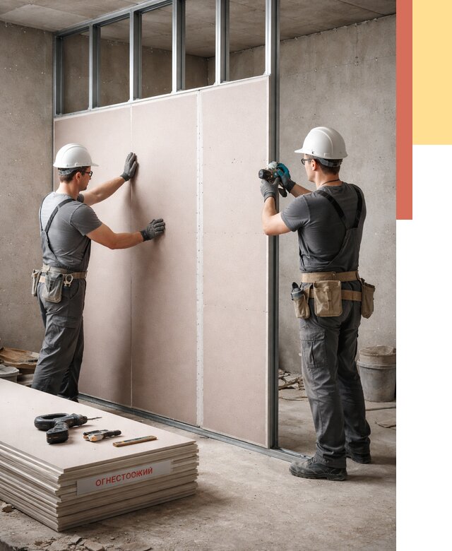 Перегородка из огнестойкого гипсокартона в Кисловодске от 1978 руб. под ключ | ОТДЕЛОЧНИК-Ксл