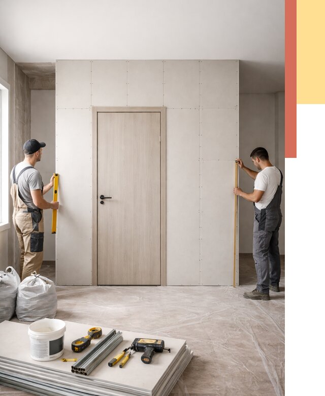 Перегородка из гипсокартона с дверью в Кисловодске от 4812 руб. под ключ | ОТДЕЛОЧНИК-Ксл