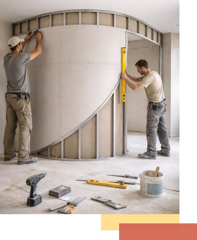 Радиусная перегородка из гипсокартона в Кисловодске под ключ