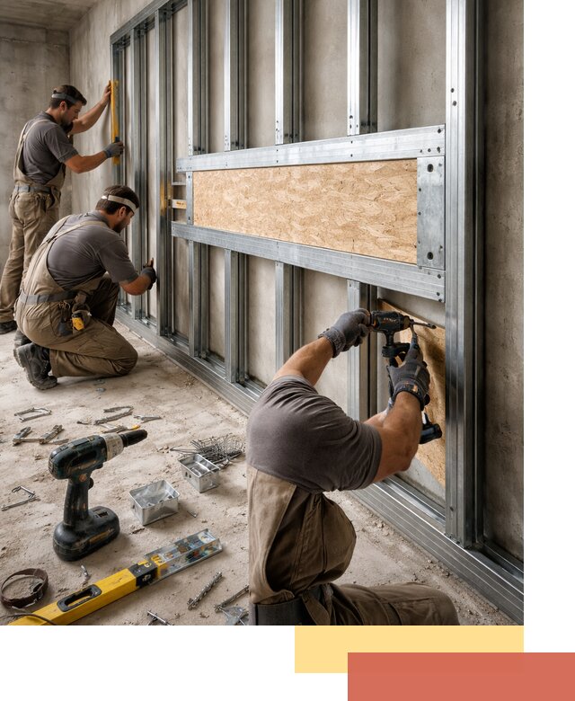 Усиленная перегородка для крепления тяжёлых конструкций в Кисловодске