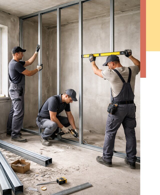 Монтаж каркаса перегородки из профиля в Кисловодске от 802 руб. | ОТДЕЛОЧНИК-Ксл