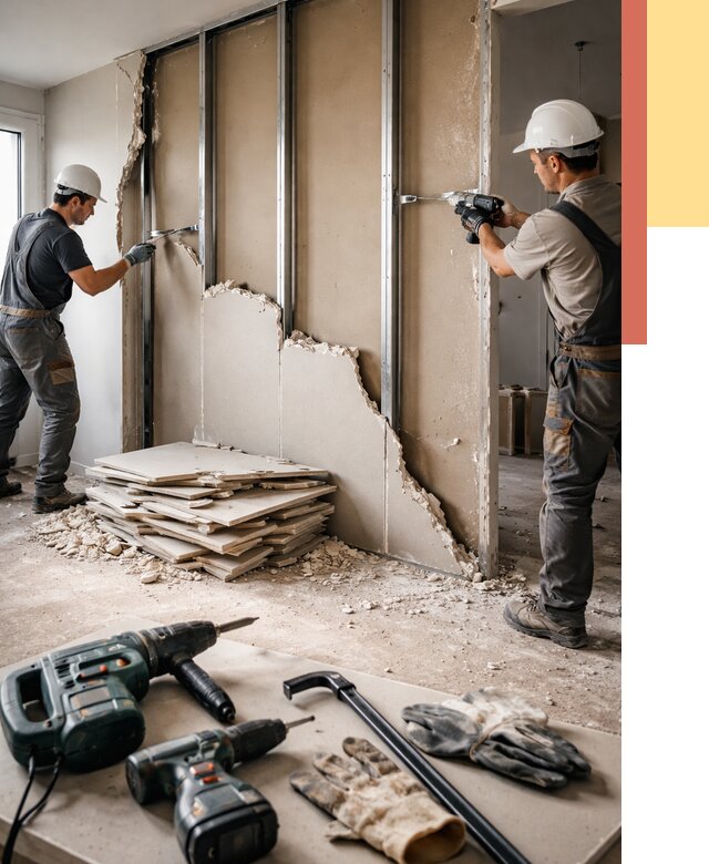 Демонтаж перегородки из гипсокартона в Кисловодске от 1283 руб. быстро и недорого | ОТДЕЛОЧНИК-Ксл