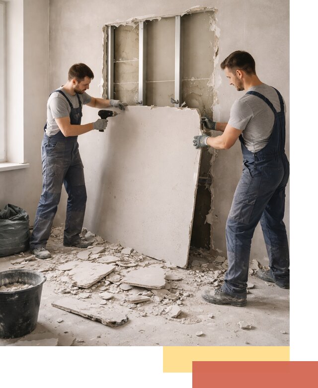 Демонтаж перегородки из гипсокартона в Кисловодске быстрый и аккуратный