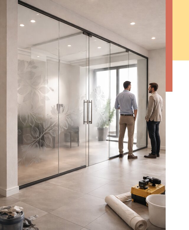 Стеклянные перегородки с рисунком в Кисловодске от 13368 руб. монтаж и нанесение | ОТДЕЛОЧНИК-Ксл