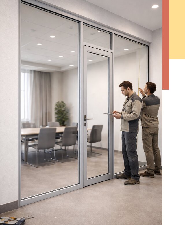 Установка и монтаж алюминиевых перегородок со стеклом в Кисловодске от 8769 руб. | ОТДЕЛОЧНИК-Ксл