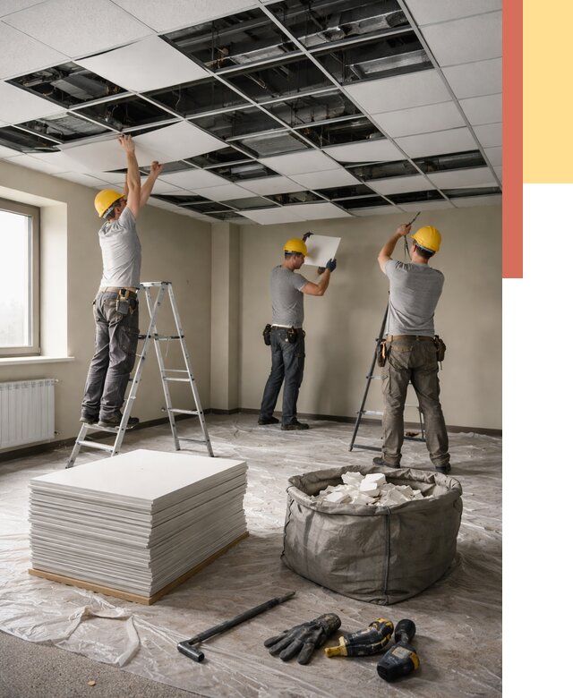 Демонтаж потолка Армстронг в Кисловодске от 4812 руб. быстро и недорого | ОТДЕЛОЧНИК-Ксл