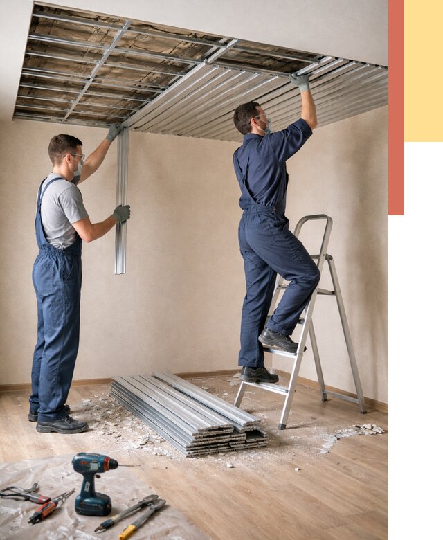 Демонтаж реечного потолка в Кисловодске от 4812 руб. быстро и недорого | ОТДЕЛОЧНИК-Ксл