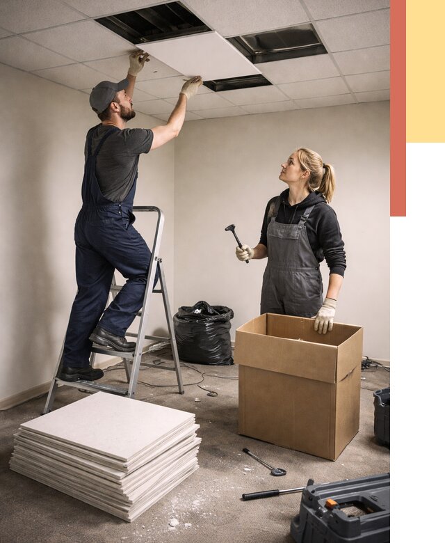 Демонтаж потолочной плитки в Кисловодске от 4812 руб. быстро и недорого | ОТДЕЛОЧНИК-Ксл