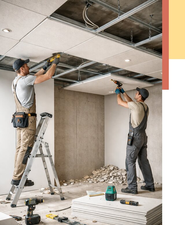 Монтаж акустического потолка в Кисловодске от 6951 руб/м2 — быстро и недорого | ОТДЕЛОЧНИК-Ксл