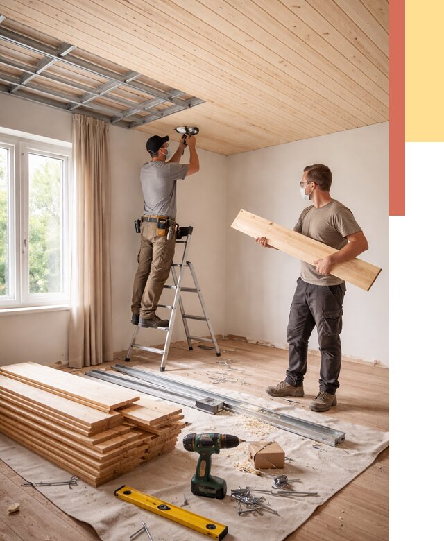 Монтаж потолка из вагонки в Кисловодске от 6951 руб. | Быстро и недорого — ОТДЕЛОЧНИК-Ксл