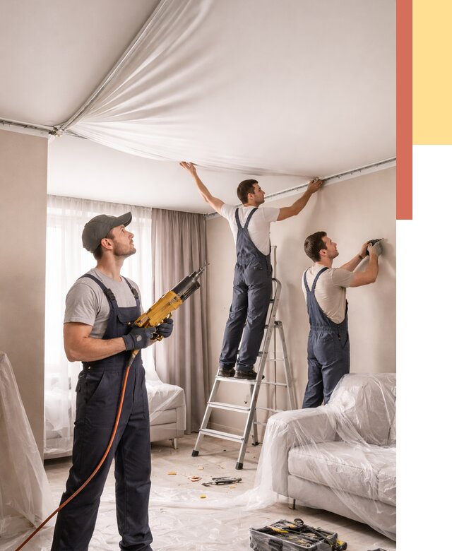 Установка натяжного потолка в Кисловодске от 4812 руб. | Быстро и недорого — ОТДЕЛОЧНИК-Ксл