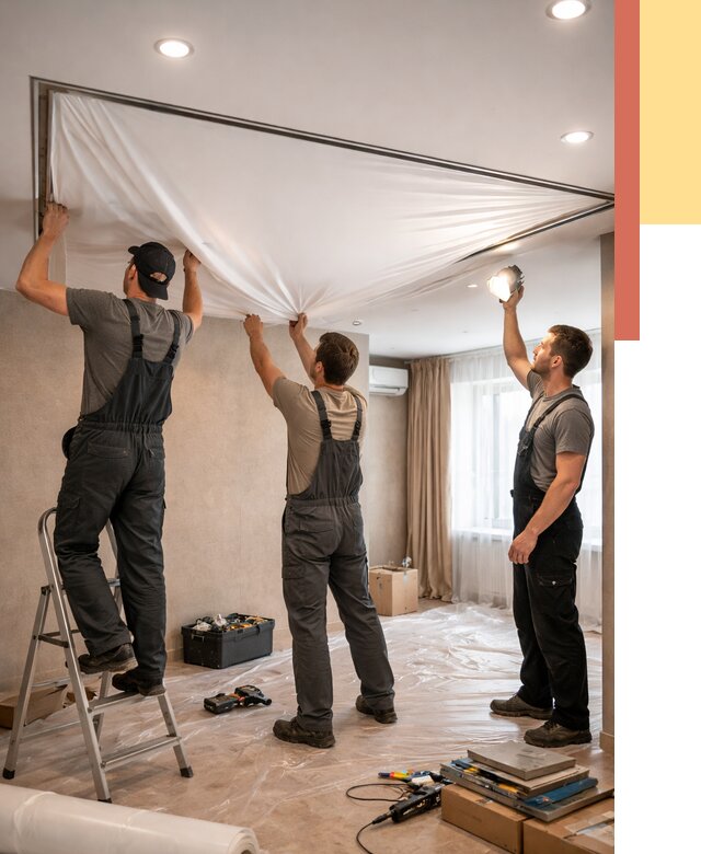 Монтаж ПВХ натяжного потолка в Кисловодске от 3743 руб. под ключ | ОТДЕЛОЧНИК-Ксл