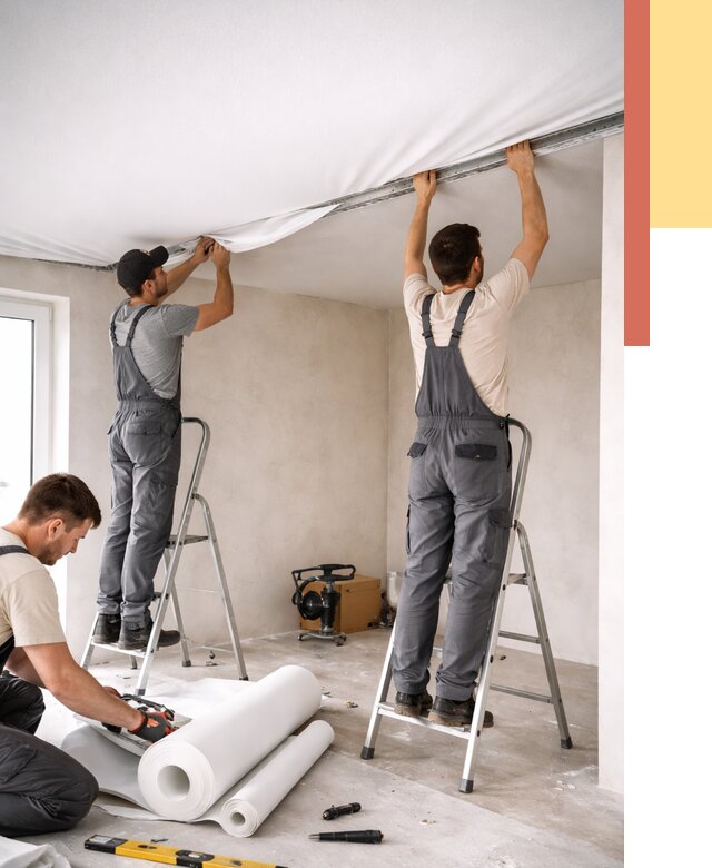 Монтаж тканевого натяжного потолка в Кисловодске от 3743 руб. под ключ | ОТДЕЛОЧНИК-Ксл