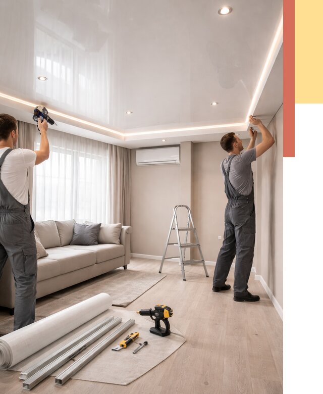 Монтаж глянцевого натяжного потолка в Кисловодске от 802 руб. под ключ | ОТДЕЛОЧНИК-Ксл