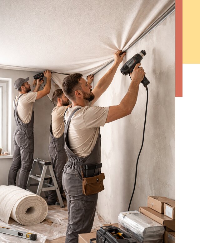 Монтаж фактурного натяжного потолка в Кисловодске от 802 руб. — ОТДЕЛОЧНИК-Ксл