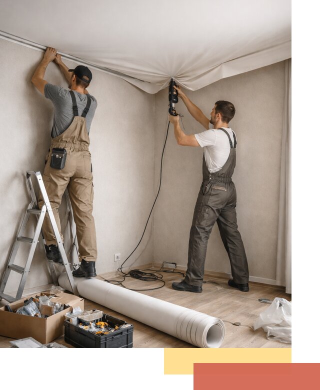 Монтаж цветного натяжного потолка в Кисловодске за один день