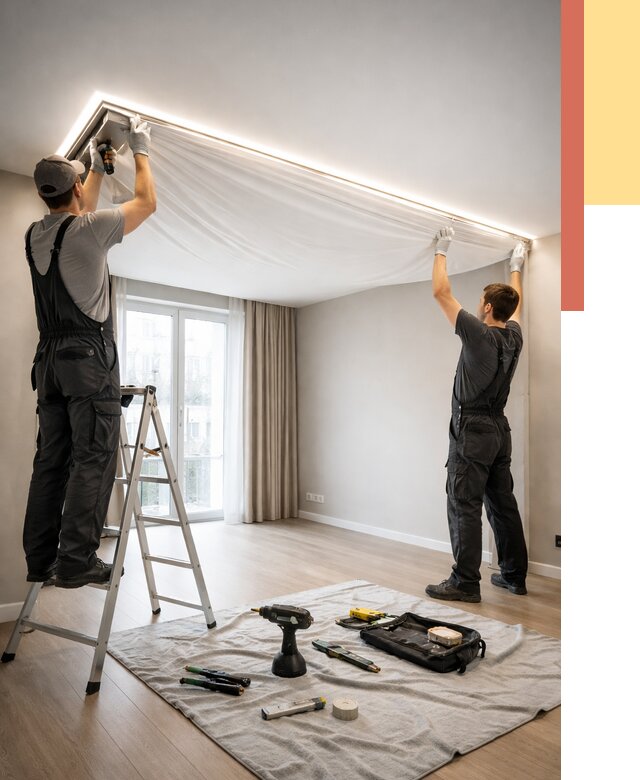 Монтаж парящего натяжного потолка в Кисловодске от 4812 руб. быстро и недорого | ОТДЕЛОЧНИК-Ксл