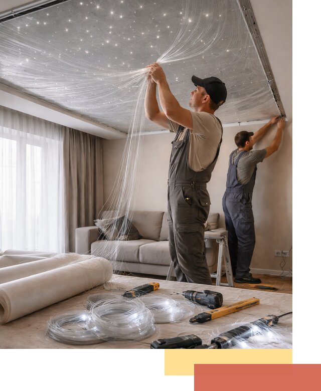 Монтаж натяжного потолка «Звездное небо» в Кисловодске