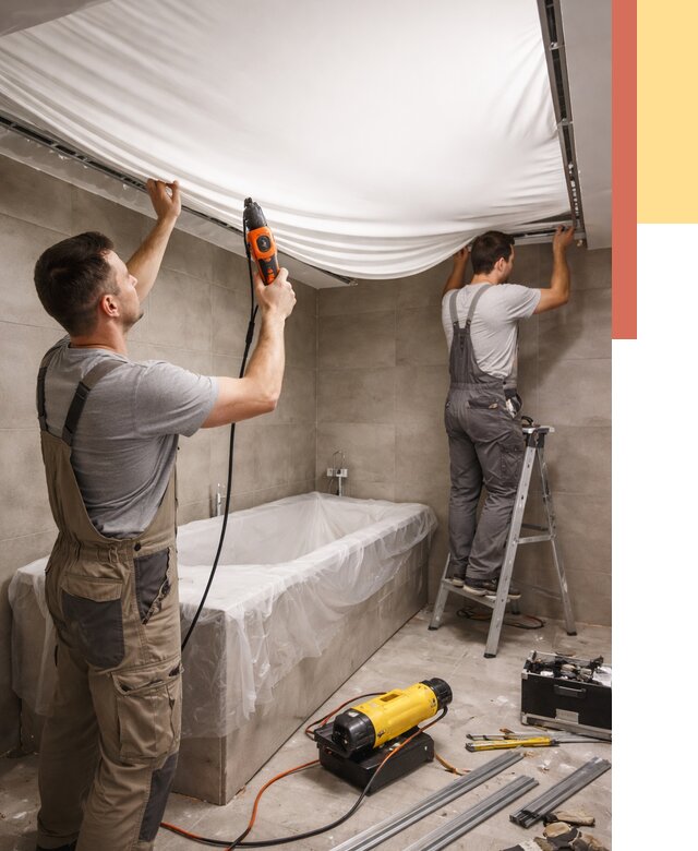 Монтаж натяжного потолка в ванной в Кисловодске от 1283 руб. под ключ | ОТДЕЛОЧНИК-Ксл