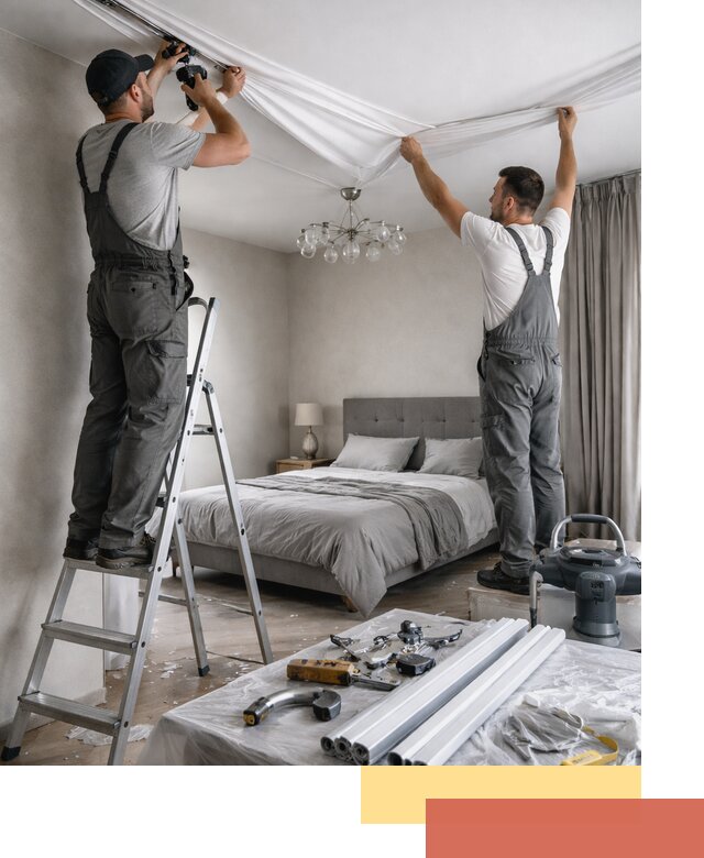 Монтаж натяжного потолка в спальне в Кисловодске