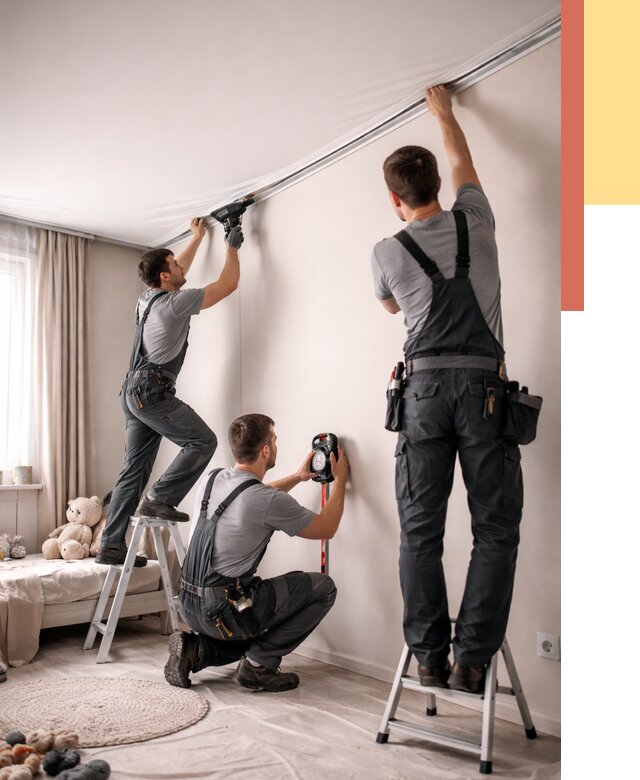 Монтаж натяжного потолка в детской в Кисловодске от 3743 руб. — быстро и недорого | ОТДЕЛОЧНИК-Ксл