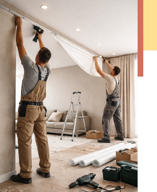 Монтаж натяжного потолка в гостиной в Кисловодске от 588 руб. | ОТДЕЛОЧНИК-Ксл