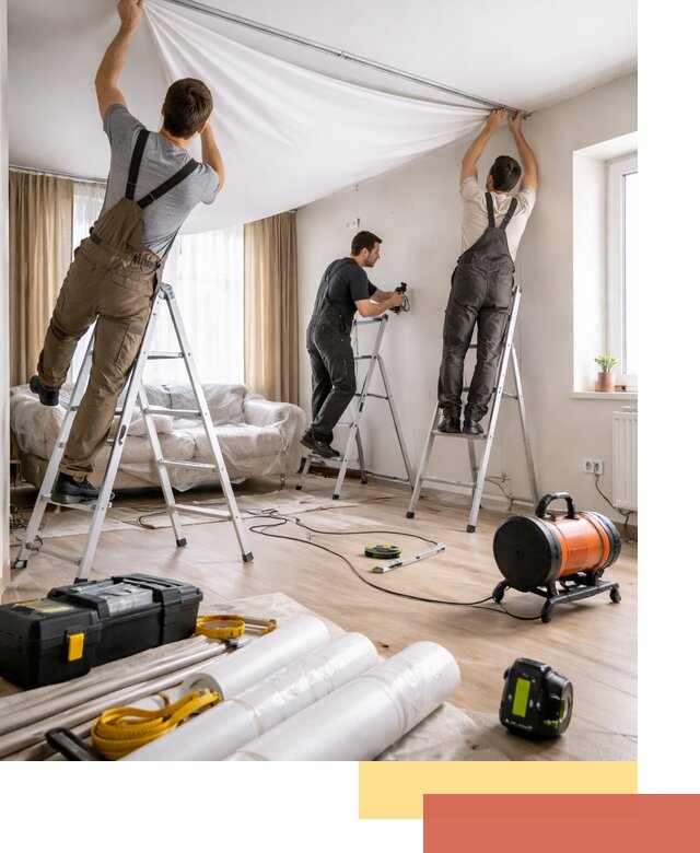 Монтаж натяжного потолка в гостиной в Кисловодске