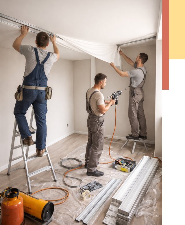 Монтаж натяжного потолка в студии в Кисловодске от 5882 руб. — быстро и недорого | ОТДЕЛОЧНИК-Ксл