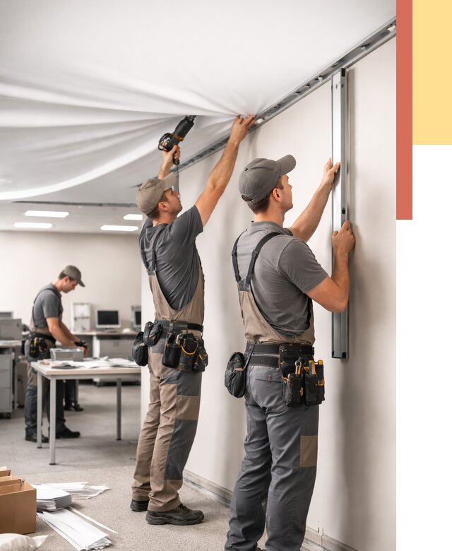 Монтаж натяжного потолка в офисе в Кисловодске от 481 руб/м² — быстро и недорого | ОТДЕЛОЧНИК-Ксл