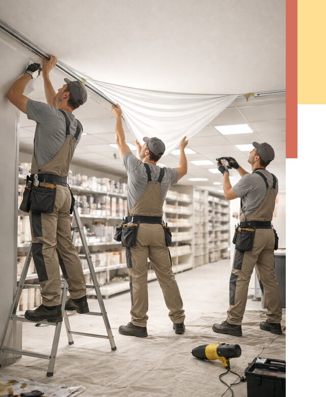 Монтаж натяжного потолка в магазине в Кисловодске от 4812 руб. быстро и недорого | ОТДЕЛОЧНИК-Ксл