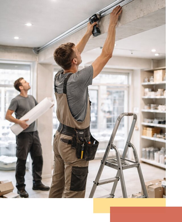 Монтаж натяжных потолков в магазине в Кисловодске