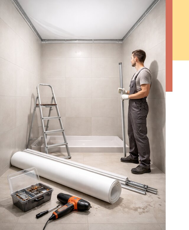 Монтаж натяжного потолка в санузле в Кисловодске от 1978 руб. — ОТДЕЛОЧНИК-Ксл