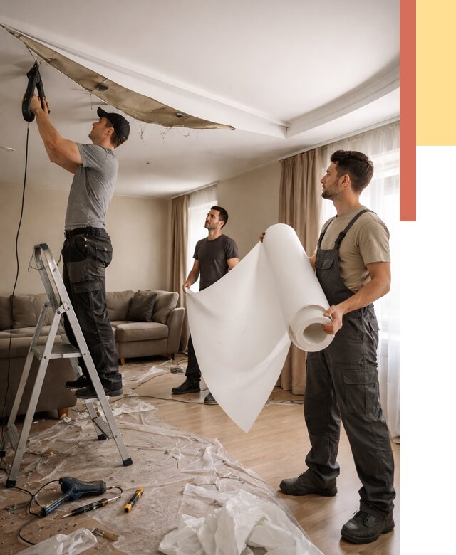 Замена полотна натяжного потолка в Кисловодске от 10159 руб. быстро и недорого | ОТДЕЛОЧНИК-Ксл