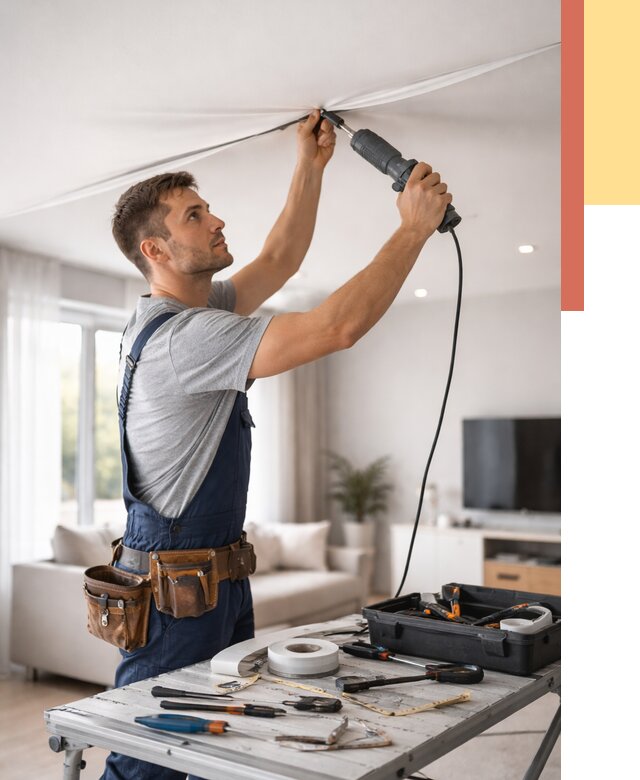 Ремонт натяжных потолков в Кисловодске от 10159 руб. под ключ — ОТДЕЛОЧНИК-Ксл