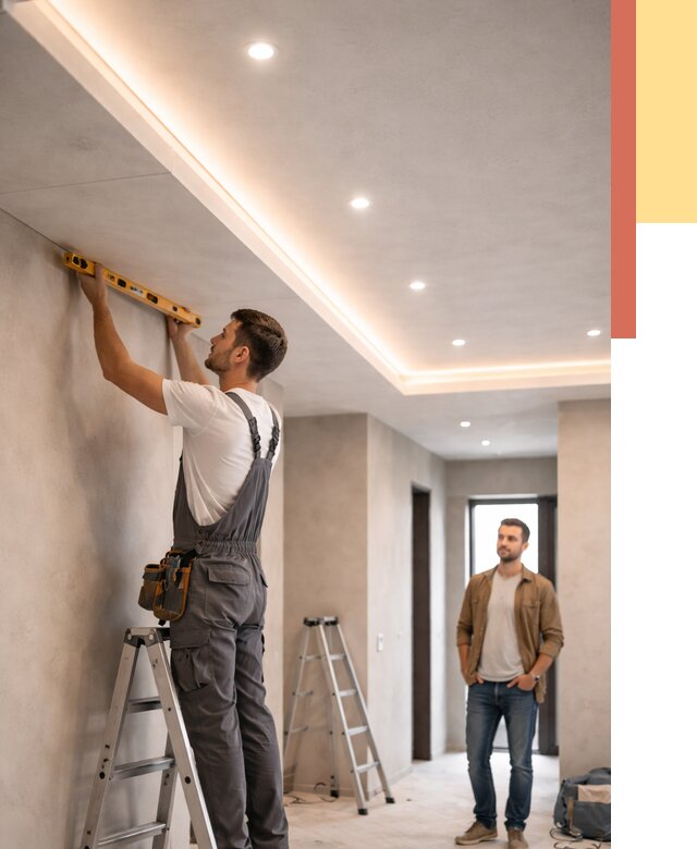 Потолок из гипсокартона с подсветкой в Кисловодске от 802 руб./м2 под ключ | ОТДЕЛОЧНИК-Ксл