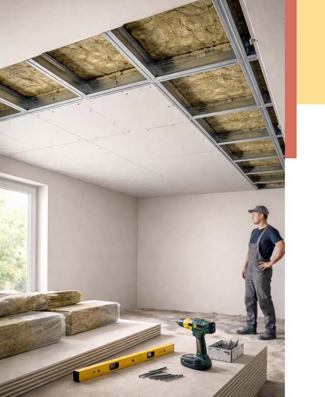 Звукоизоляция потолка ГКЛ в Кисловодске от 1016 руб. — монтаж под ключ | ОТДЕЛОЧНИК-Ксл