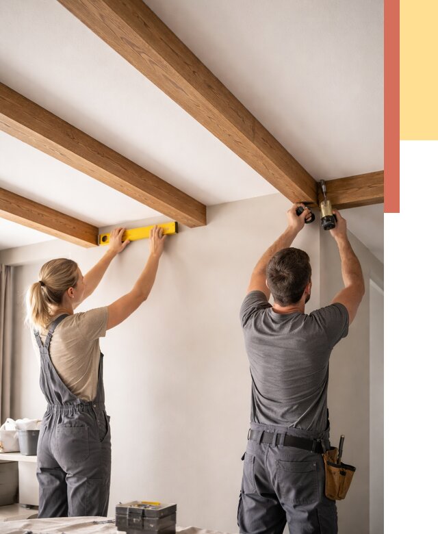 Монтаж декоративных балок на потолок в Кисловодске от 4491 руб. — ОТДЕЛОЧНИК-Ксл